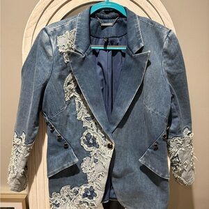 White House Black Market Blue Denim Blazer size 16